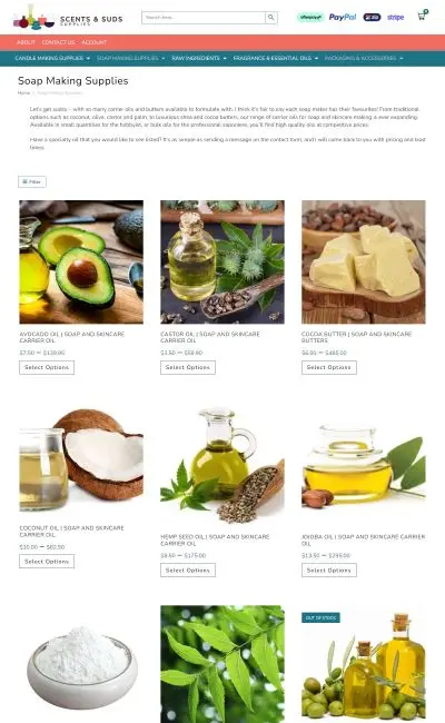 Willis Digital Website Build - Scents and Suds Supplies Ecommerce Sample